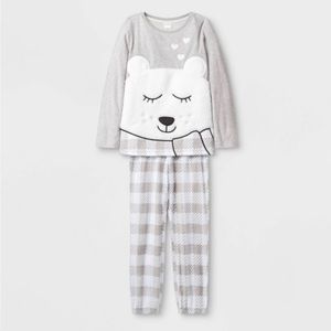 Cat & Jack Light Gray Cozy Bear Girls Pajama Set